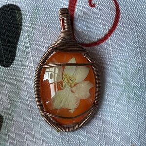 Handcrafted Copper Wire Wrapped Pendant with Floral Design